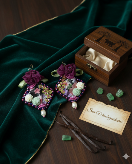 Šité dizajnové náušnice "Sen Madagaskaru"